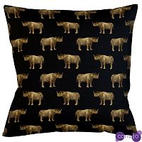 Декоративная подушка с узором из носорогов Home Safari Black