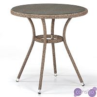 Плетеный стол круглый искусственный ротанг, столешница из закаленного стекла, светло-коричневый диа