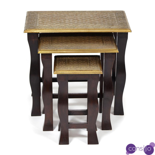 Комплект приставных столов Antique Indian Brass Mango Wood Tables