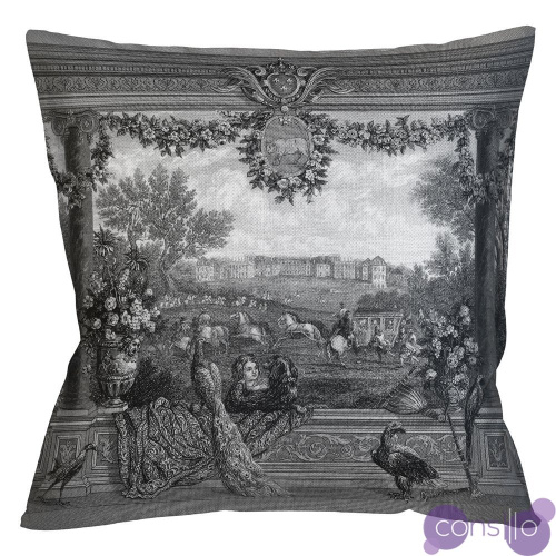 Подушка декоративная с принтом черно-белая «Версаль»