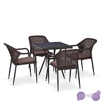 Мебель из ротанга, стол бронза с полочкой и кресла с подлокотниками, коричневые, комплект на 4 перс