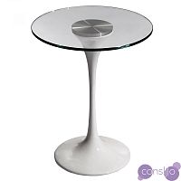 Приставной столик стеклянный круглый с белой ножкой Apriori T