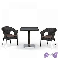 Мебель из ротанга, стол квадратный и стулья коричневые, комплект на 2 персоны