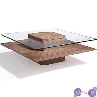 Журнальный столик стеклянный квадратный на деревянном основании 100 см HK22A от Angel Cerda