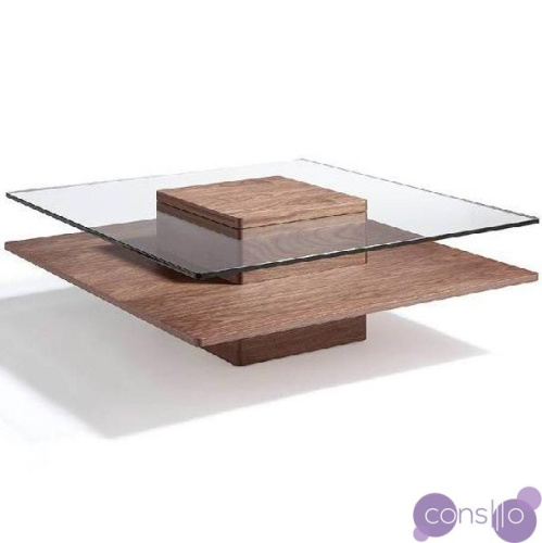 Журнальный столик стеклянный квадратный на деревянном основании 100 см HK22A от Angel Cerda