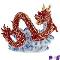 Декоративная фарфоровая статуэтка Китайский дракон на облаке Красный