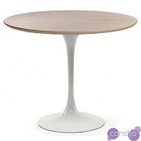 Обеденный стол круглый бук с белой глянцевой ножкой 90 см Apriori T