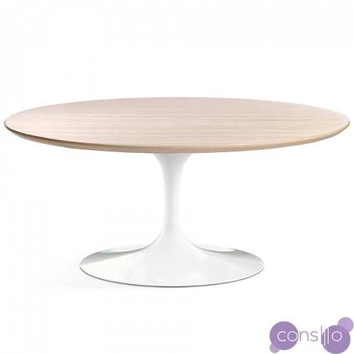 Журнальный столик белый глянцевый с деревянной столешницей 100х60 см Apriori T