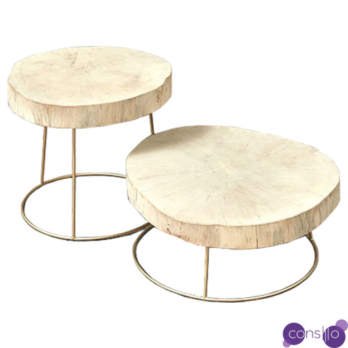 Комплект столиков Saw Cut Beige Wood Coffee Table