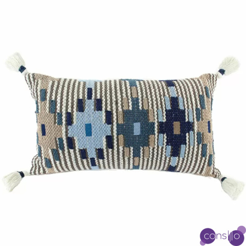 Подушка Blue Ikat с кисточками