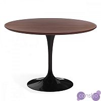 Обеденный стол круглый орех с черной глянцевой ножкой 90 см Apriori T