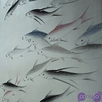 Обои "Рыбы" ручная роспись на серебряной фольге Wallpaper Fish hand-painted