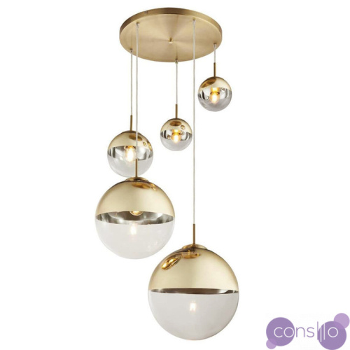 Светильник подвесной Mirror Ball Gold 5 плафонов designed by Tom Dixon in 2003