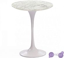 Приставной столик белый глянцевый с топом белый керамогранит 42 см Apriori T