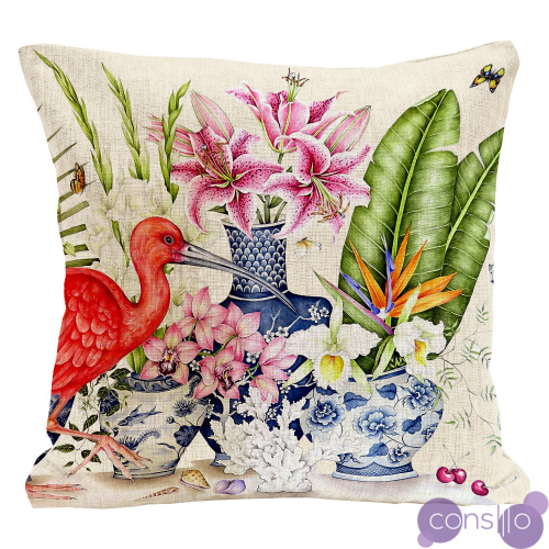 Декоративная подушка Flowers and Scarlet Ibis Pillow