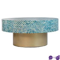 Стол Кофейный Bone Inlay Blue с мозаичным рисунком из раковин устриц