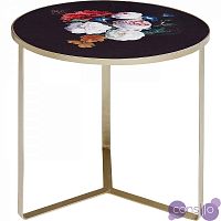 Приставной столик круглый черный с цветами 45 см Flores