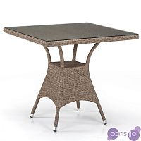 Плетеный стол квадратный искусственный ротанг, столешница из закаленного стекла, светло-коричневый 8