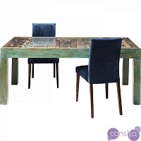 Обеденный стол деревянный с резным топом зеленый 180 см Shanti Surprise