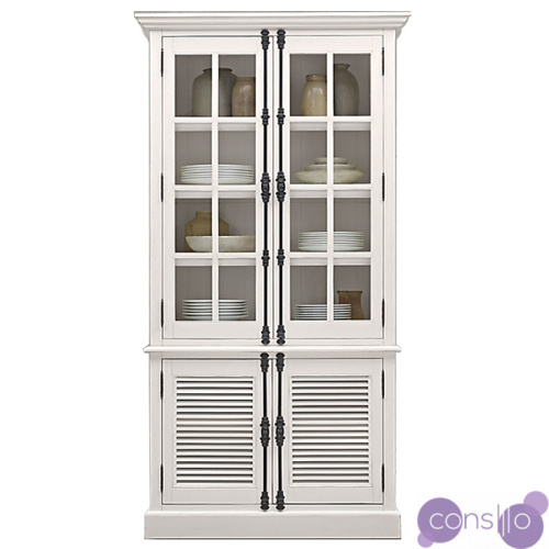 RH Shutter Double-Door Sideboard & Glass Hutch Буфет с реечными дверями светлый дуб