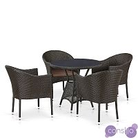 Мебель из ротанга, круглый стол диаметром 80 см и кресла коричневые, комплект на 4 персоны