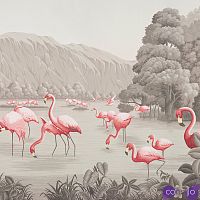 Обои ручная роспись Flamingos Flamingo on Eau Forte scenic paper