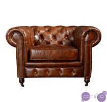 Кожаное кресло с капитоне Chesterfield Brown Leather Armchair