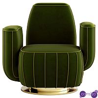 Дизайнерское Кресло-Кактус Modern Green Velvet Armchair Cactus Shape with Gold Swivel Base